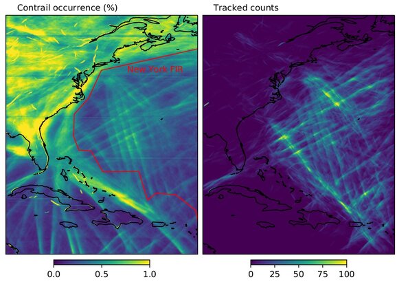 Map showing satellite-identifiesd contrail locations